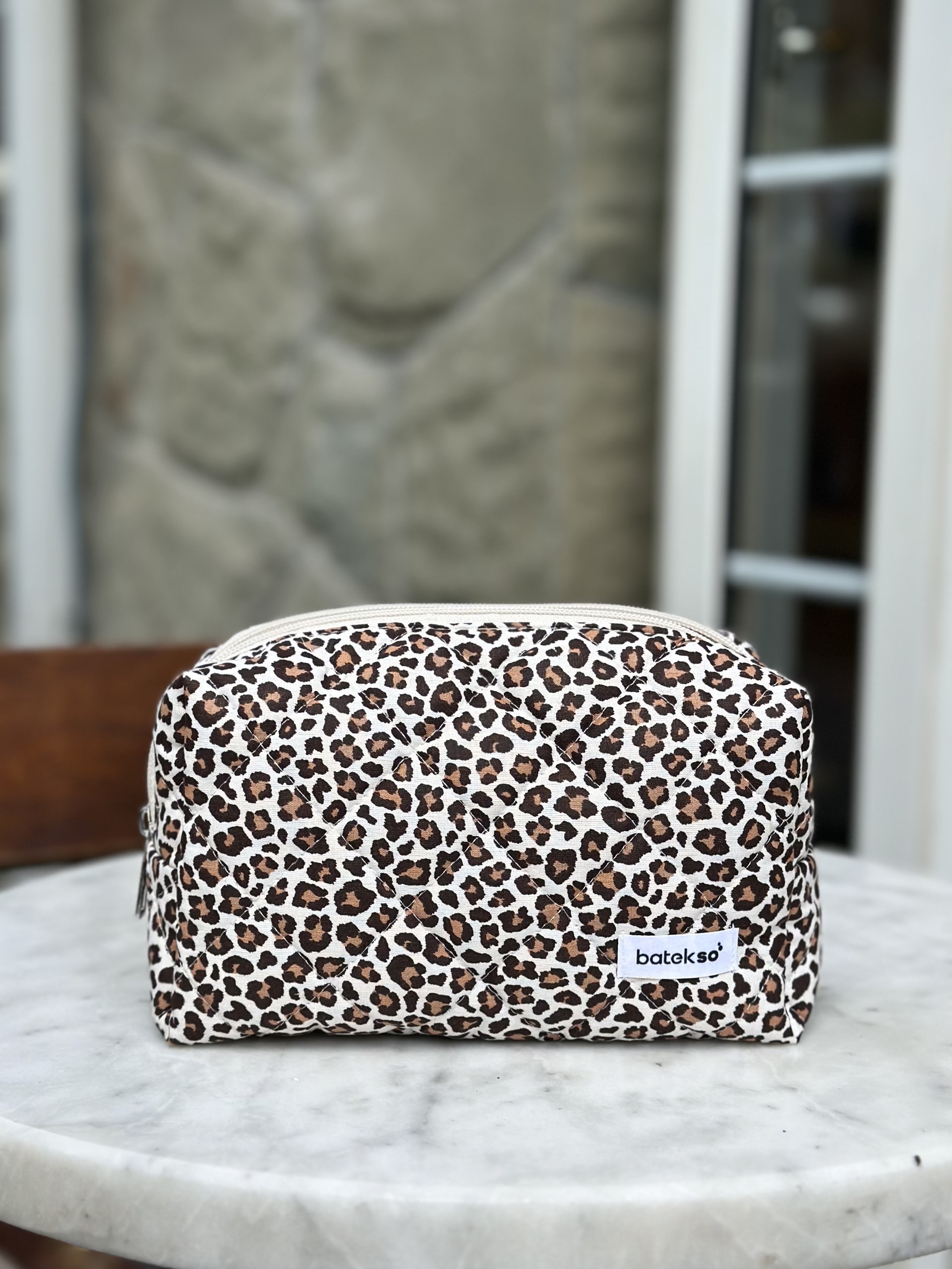 Leopar Desenli Makyaj Çantası - Büyük Boy