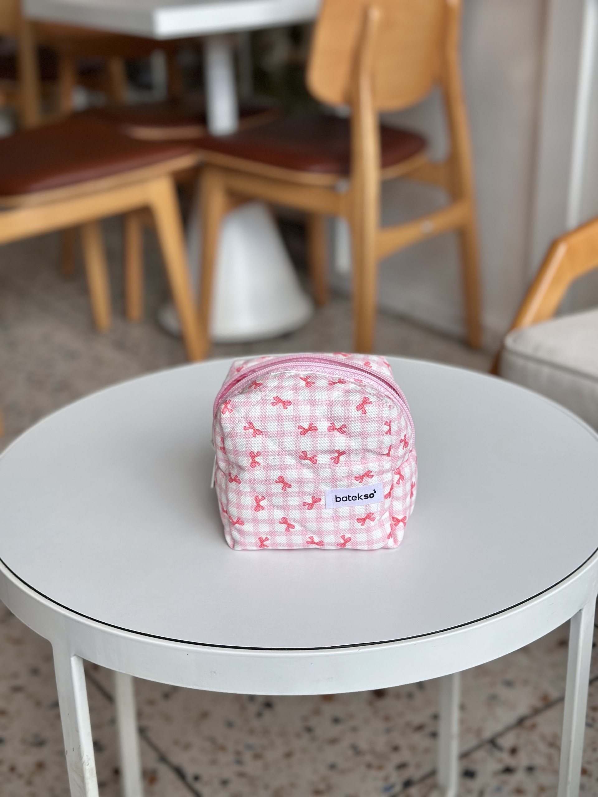  Pembe Pötikare Kurdele  Desenli Papatya Makyaj Çantası - Küçük Boy