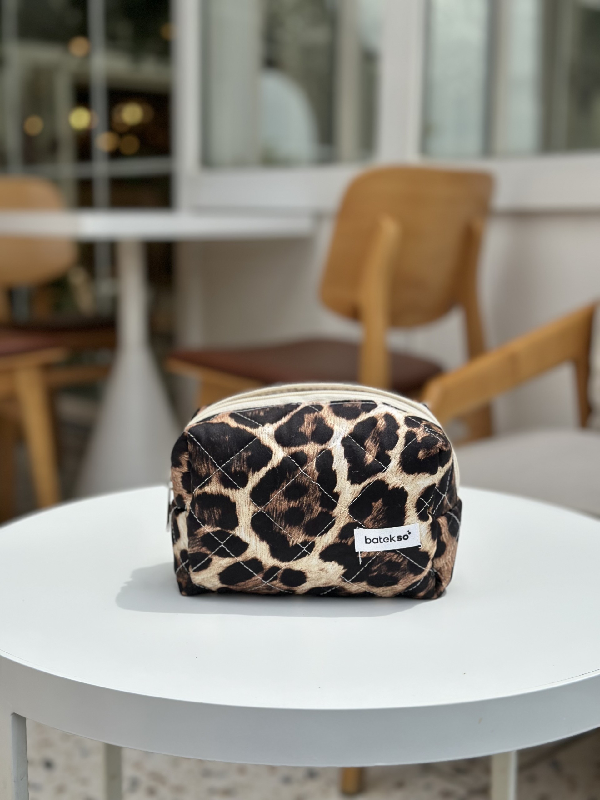 Leopar Desenli Makyaj Çantası - Orta Boy