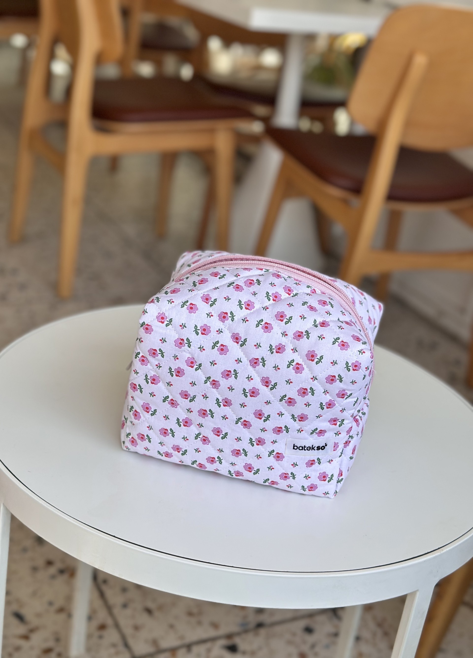Minik Pembe Çiçek Desenli Makyaj Çantası - Süper Boy