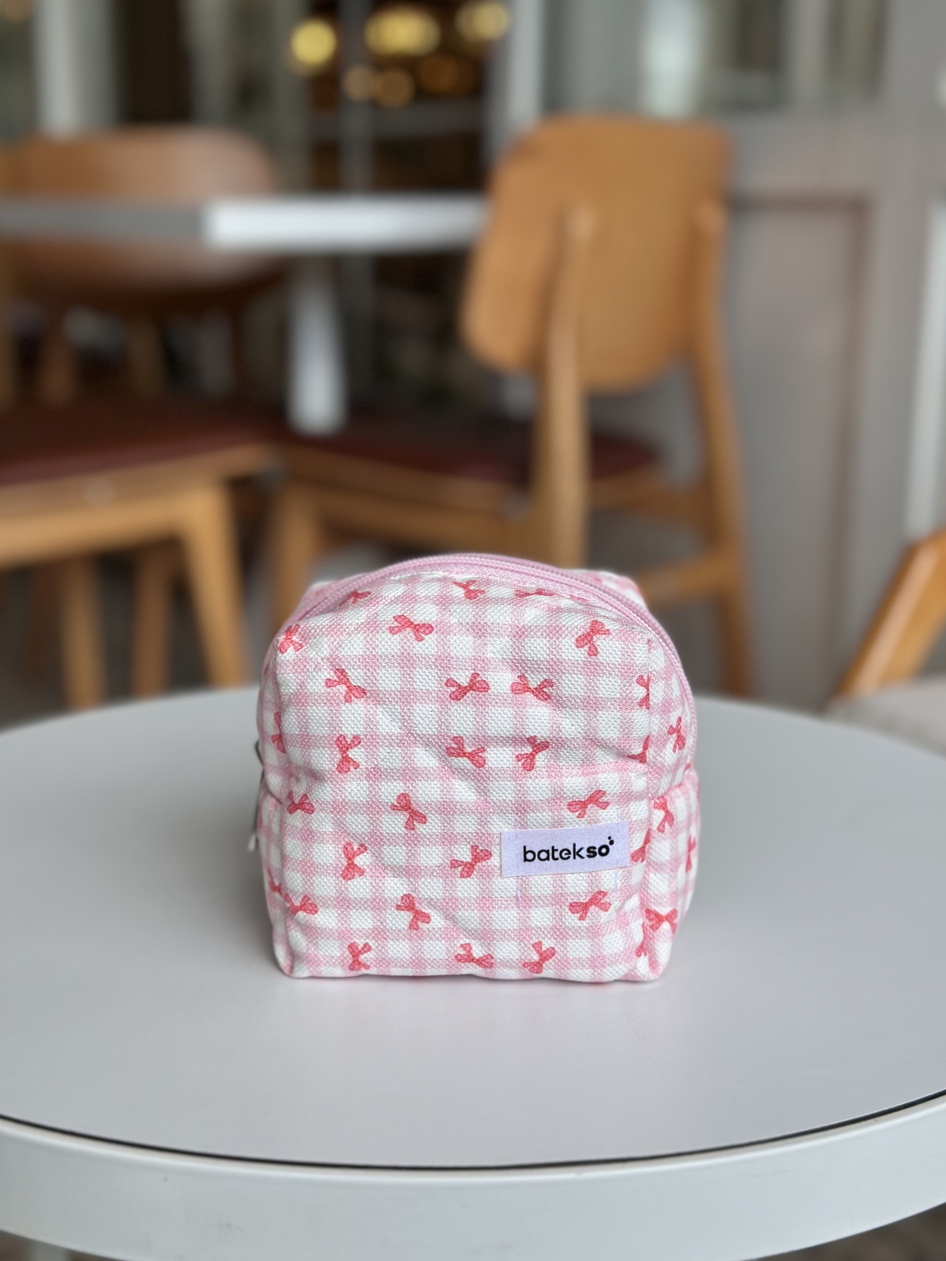  Pembe Pötikare Kurdele  Desenli Papatya Makyaj Çantası - Küçük Boy