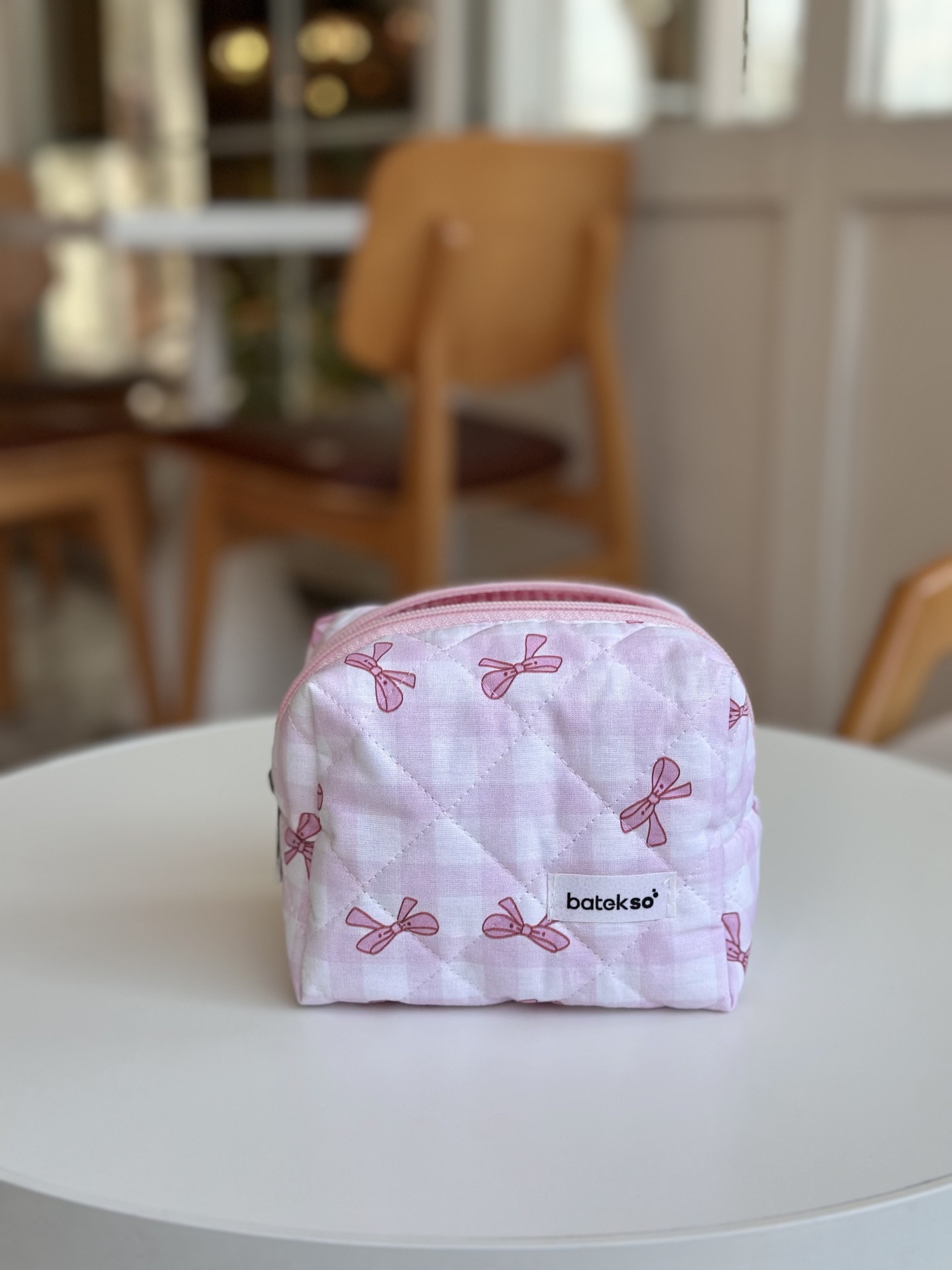  Pembe Pötikare Kurdele  Desenli Makyaj Çantası - Küçük Boy
