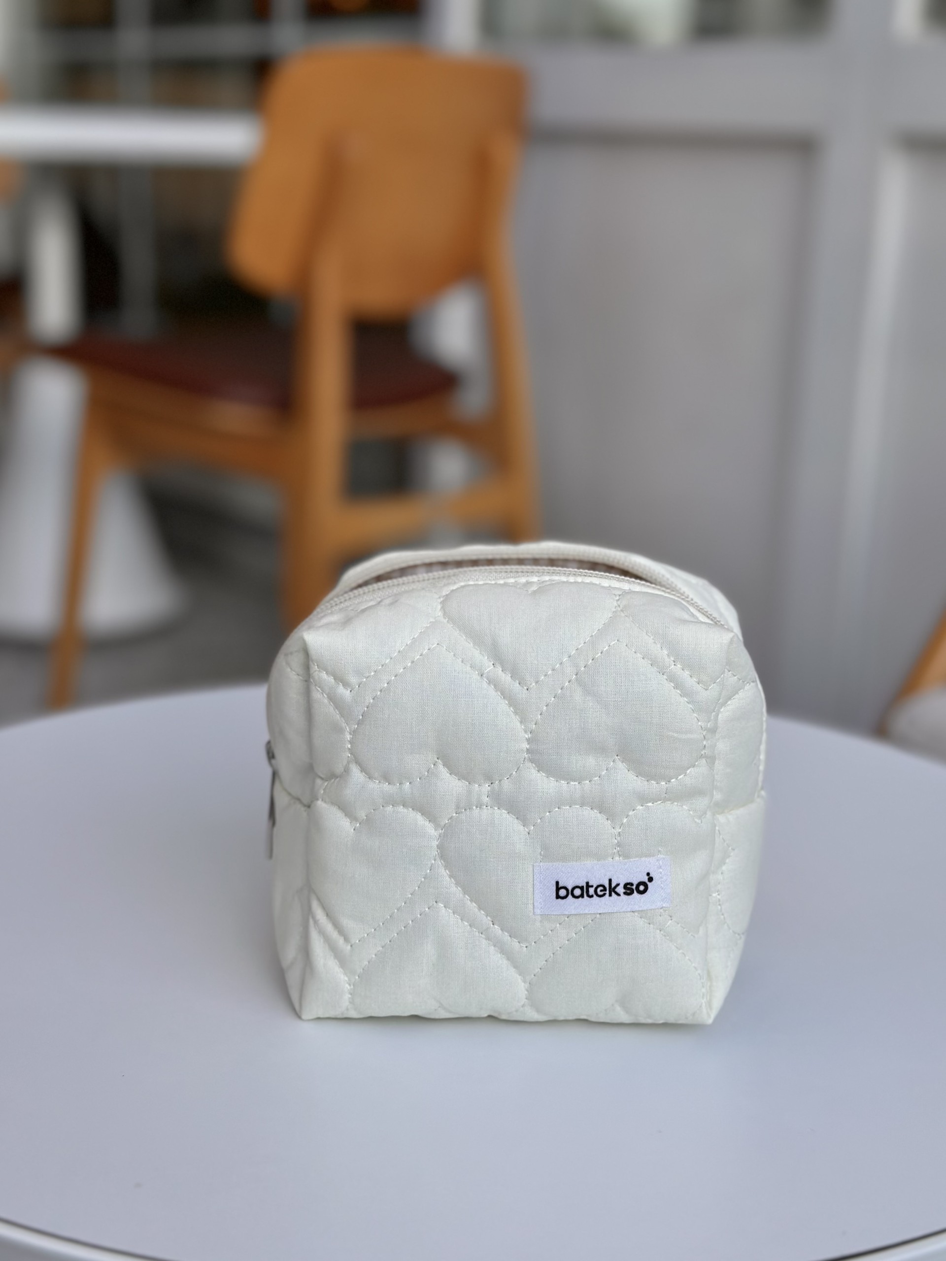 Krem Kalp Desenli Makyaj Çantası - Küçük Boy