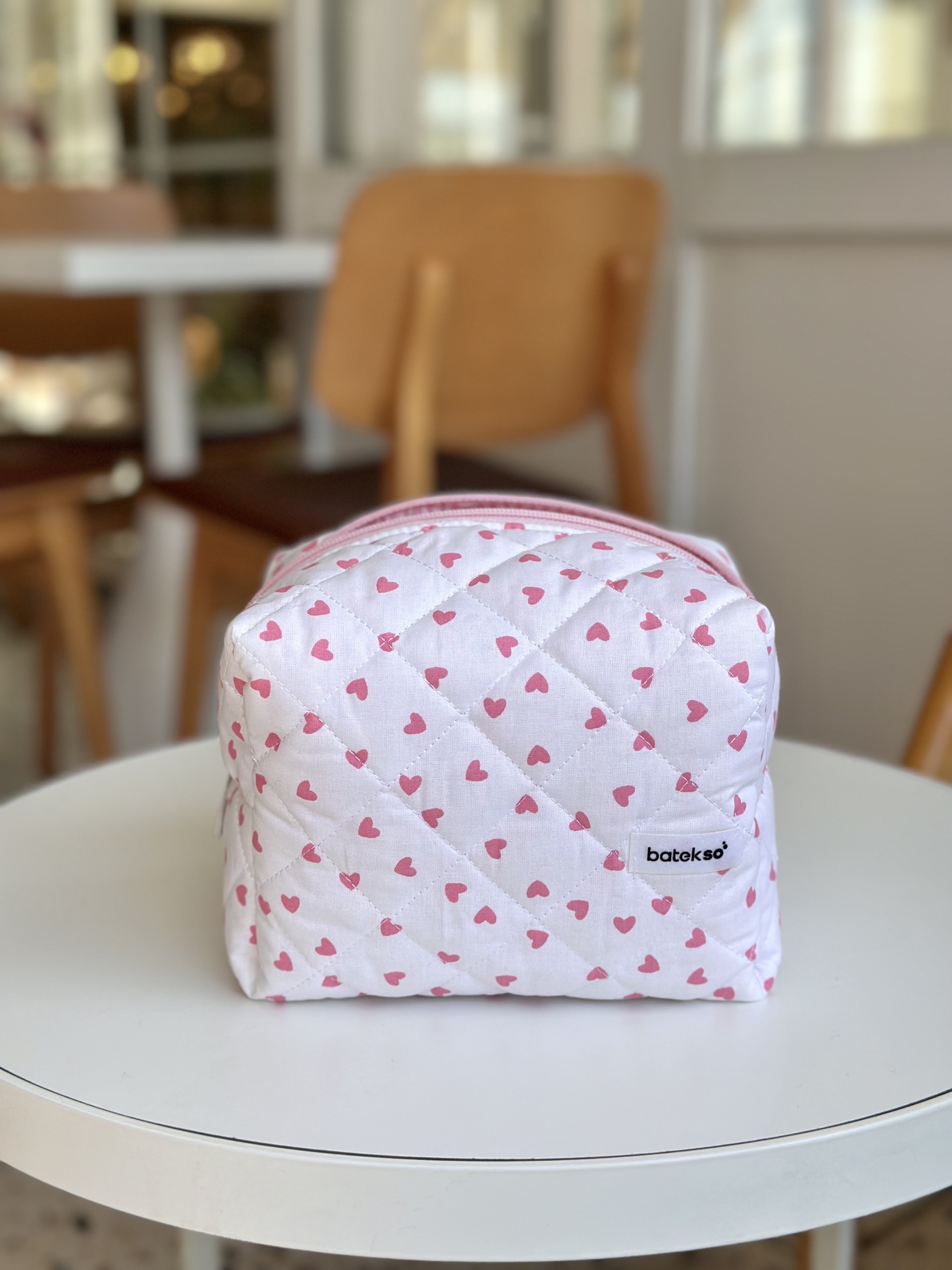 Pembe Kalp Desenli Makyaj Çantası - Süper Boy