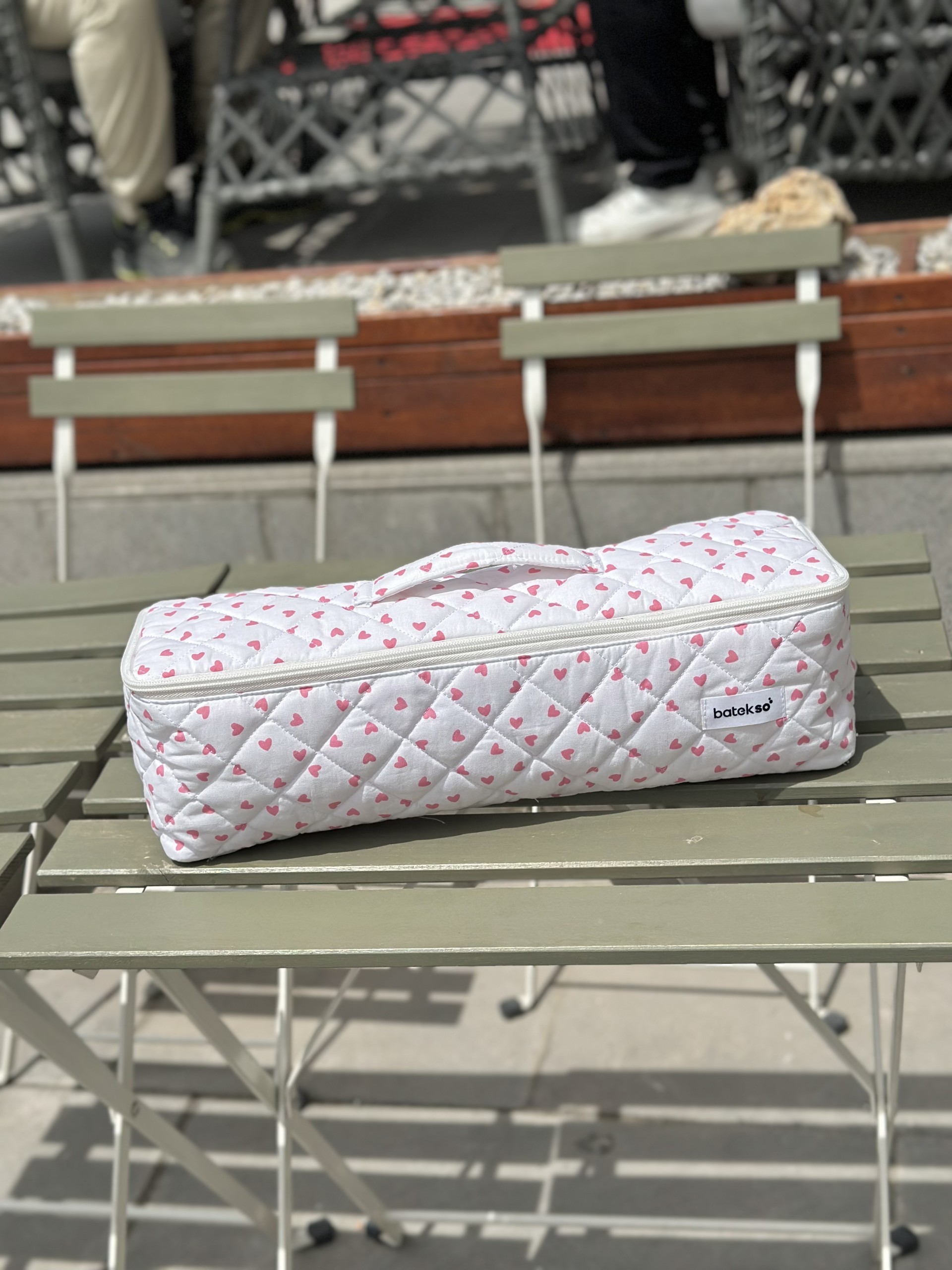 Xxl Boy - Pembe Kalp Desenli Saç Şekillendiricileri Için Seyahat Çantası