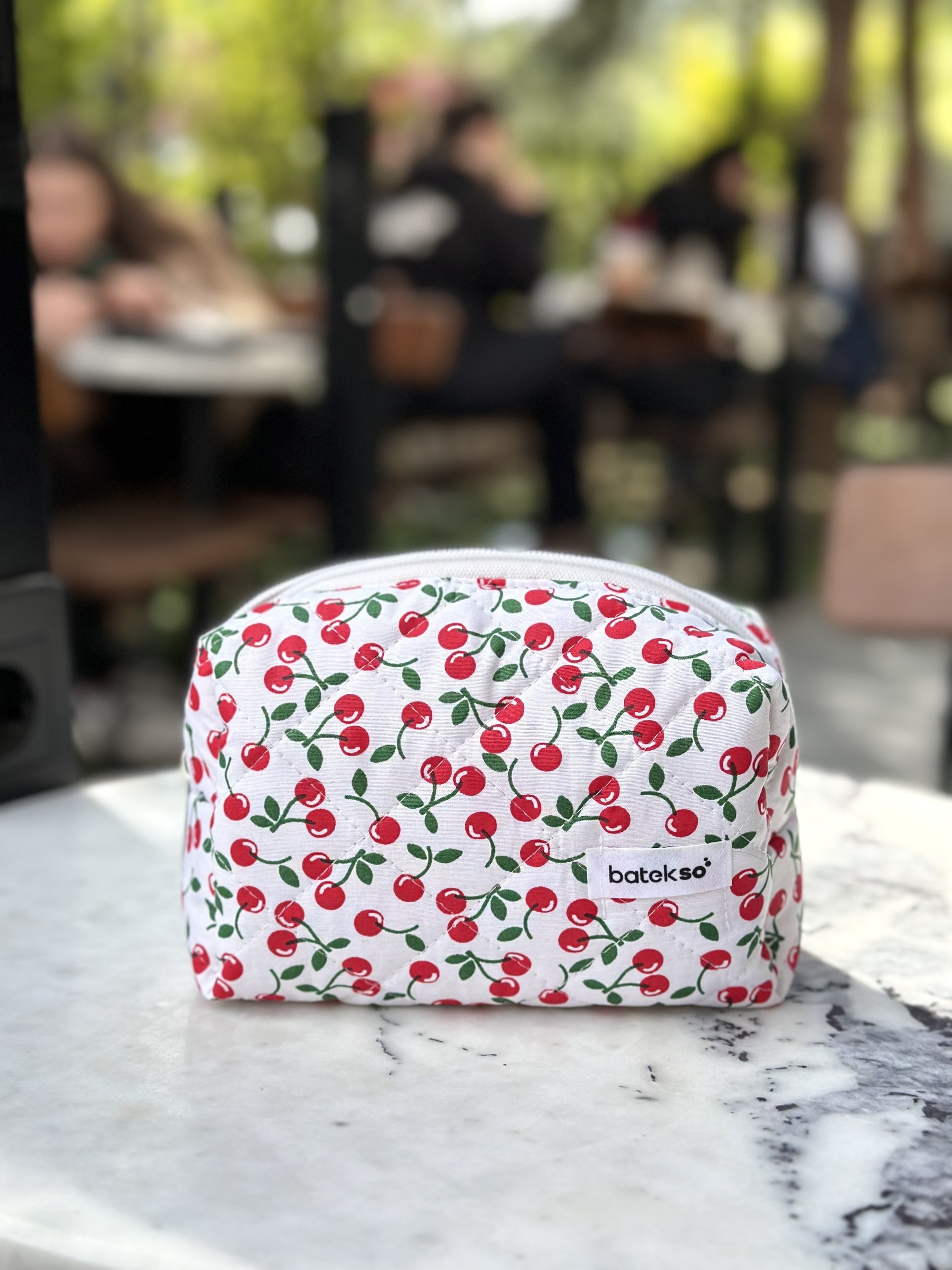 Mini Kiraz Desenli Makyaj Çantası - Orta Boy