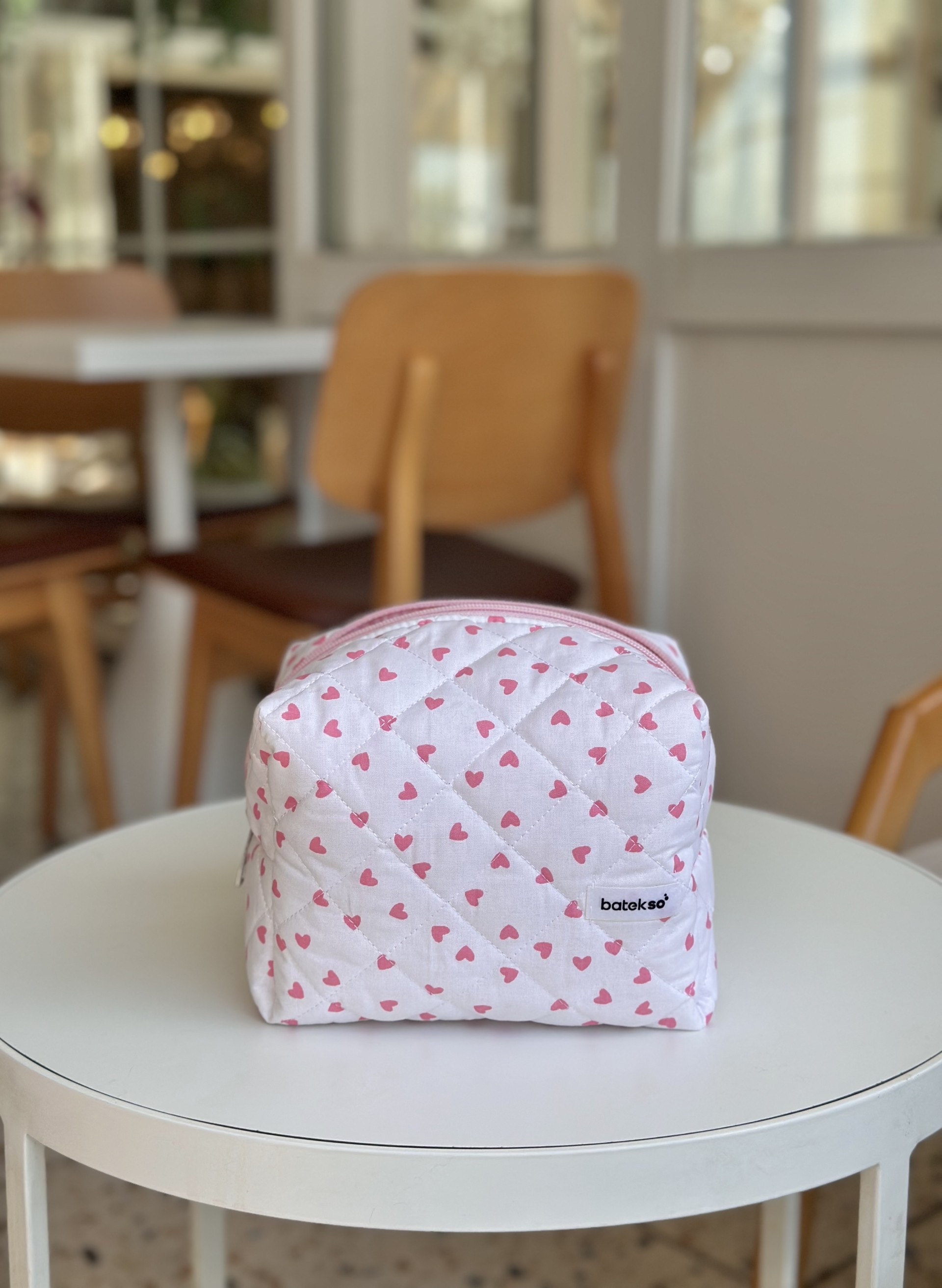 Pembe Kalp Desenli Makyaj Çantası - Süper Boy