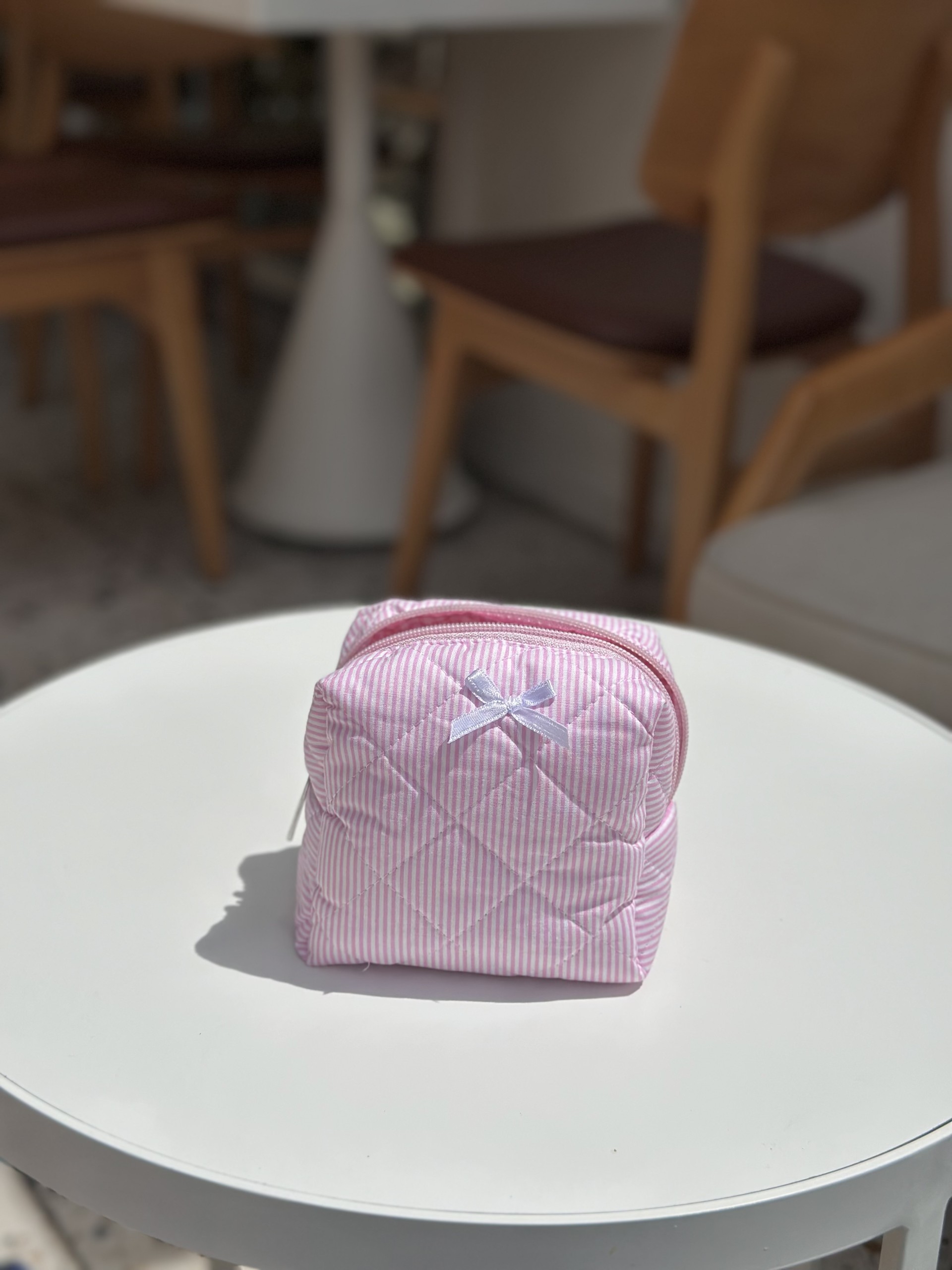 Pembe Çizgili Makyaj Çantası - Küçük Boy
