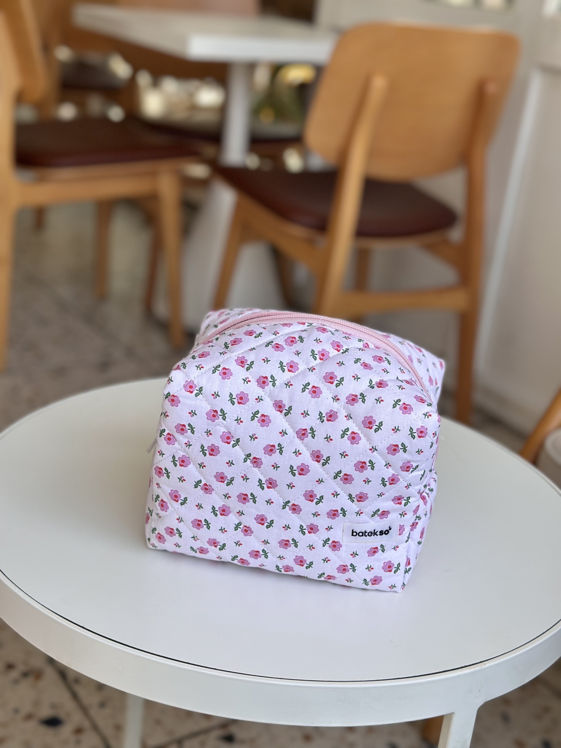 Minik Pembe Çiçek Desenli Makyaj Çantası - Süper Boy