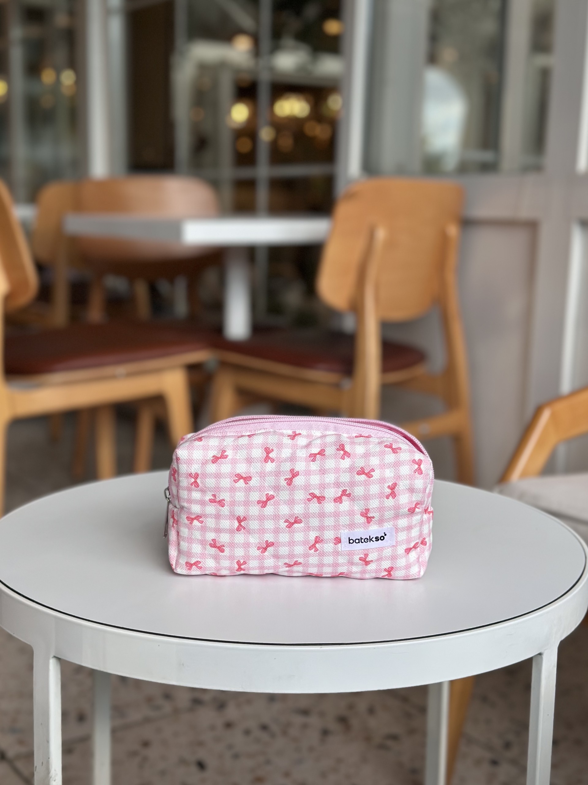 Pembe Pötikare Kurdele  Desenli Kalem Çantası