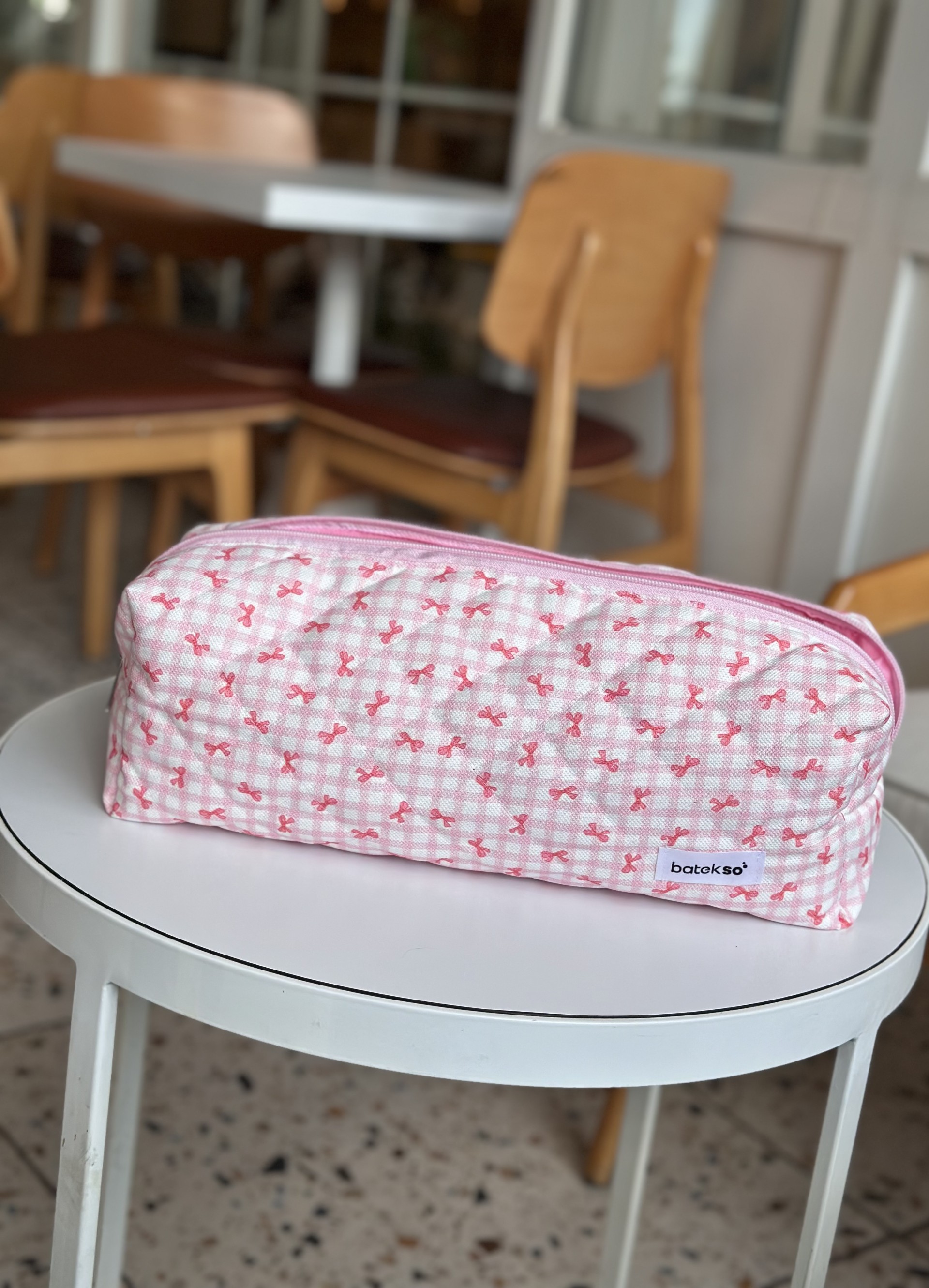 Pembe Pötikare Kurdele Desenli Saç Şekillendiricileri İçin Seyahat Çantası - XL Boy