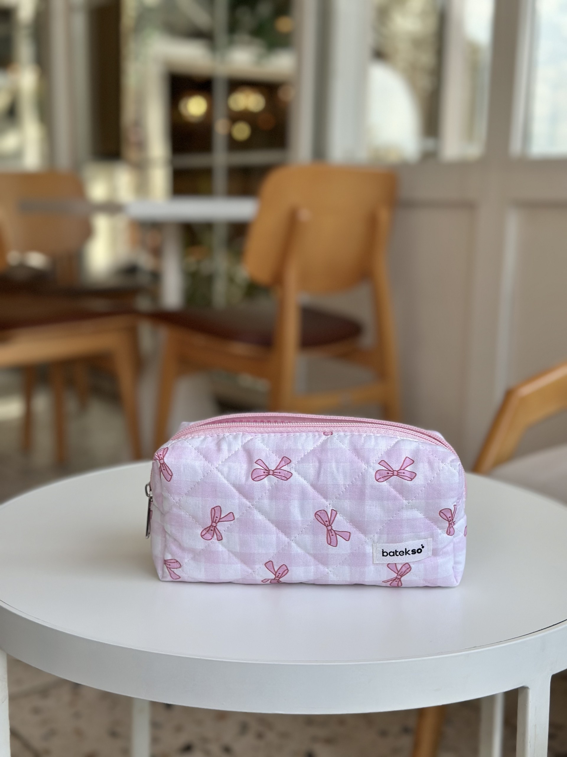 Pembe Pötikare Kurdele  Desenli Kalem Çantası