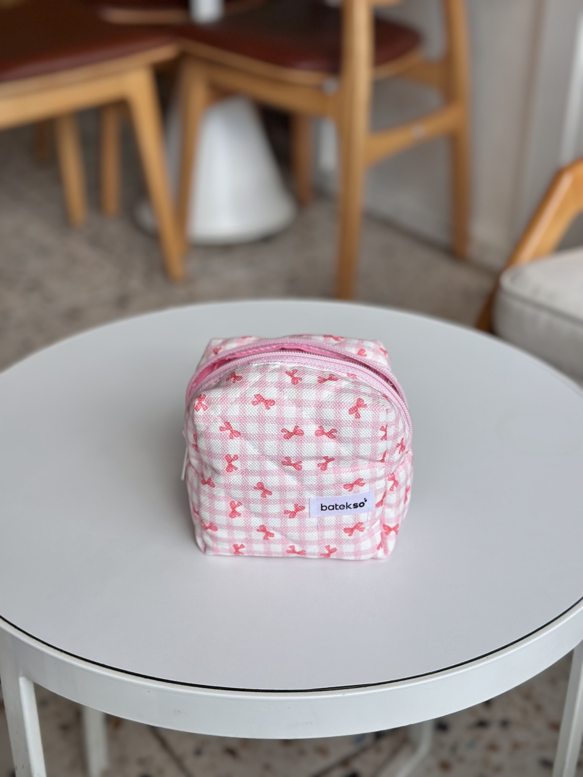  Pembe Pötikare Kurdele  Desenli Papatya Makyaj Çantası - Küçük Boy