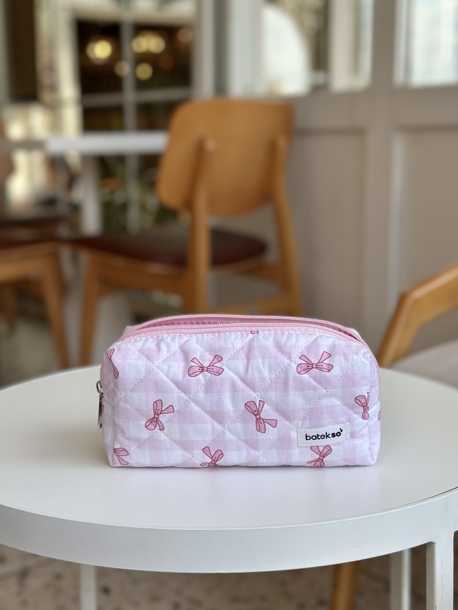 Pembe Pötikare Kurdele  Desenli Kalem Çantası