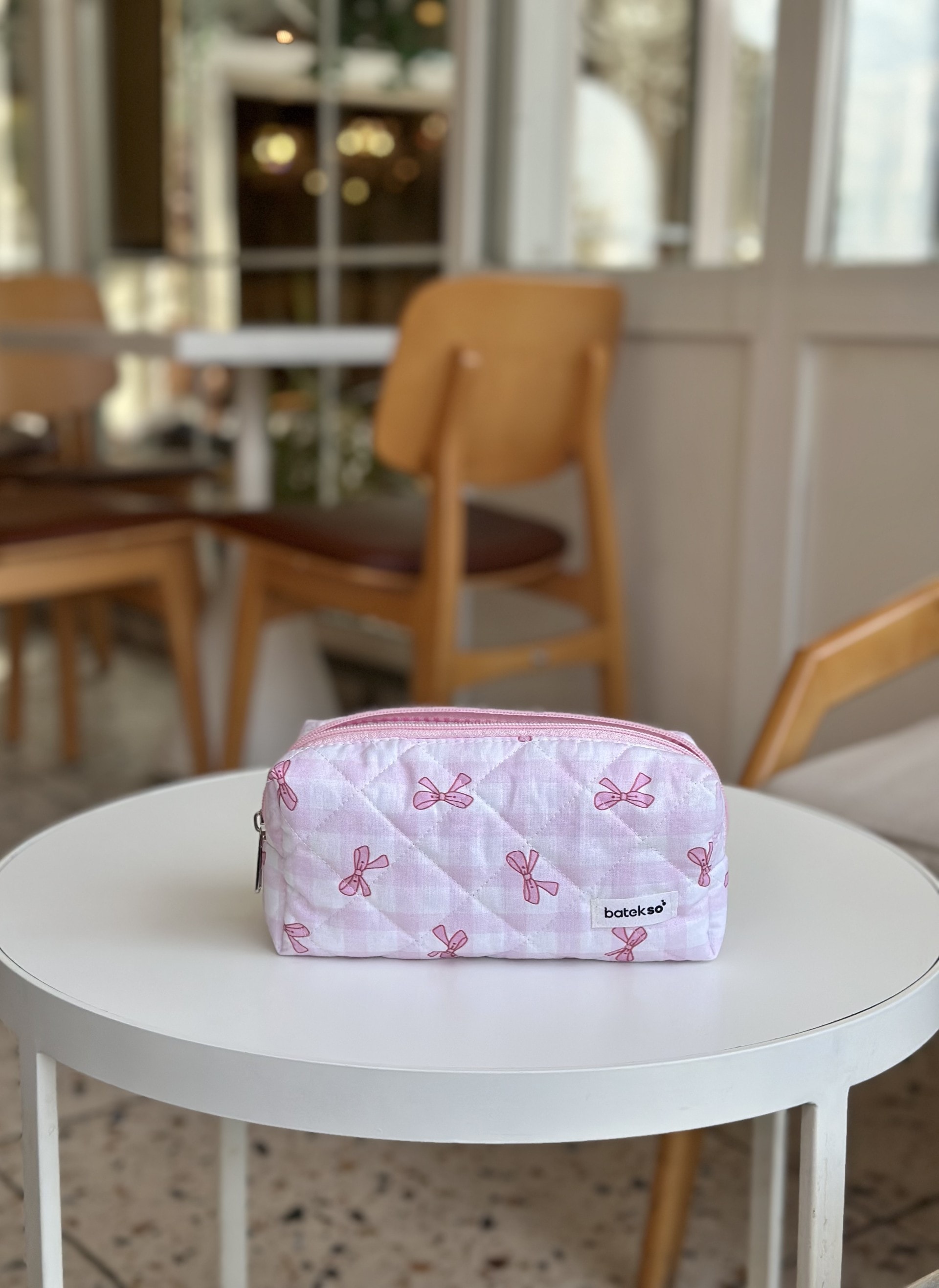 Pembe Pötikare Kurdele  Desenli Kalem Çantası