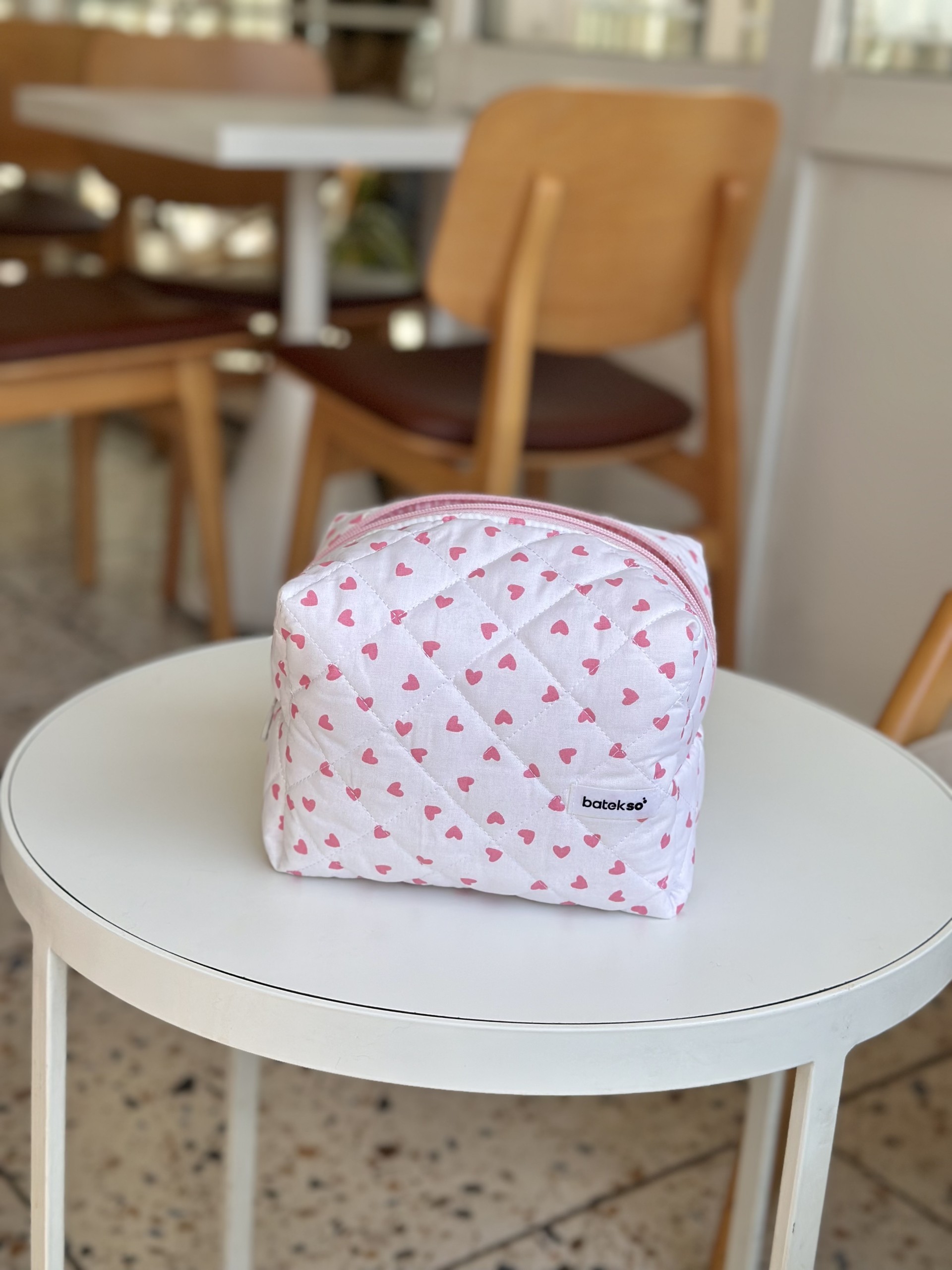 Pembe Kalp Desenli Makyaj Çantası - Süper Boy