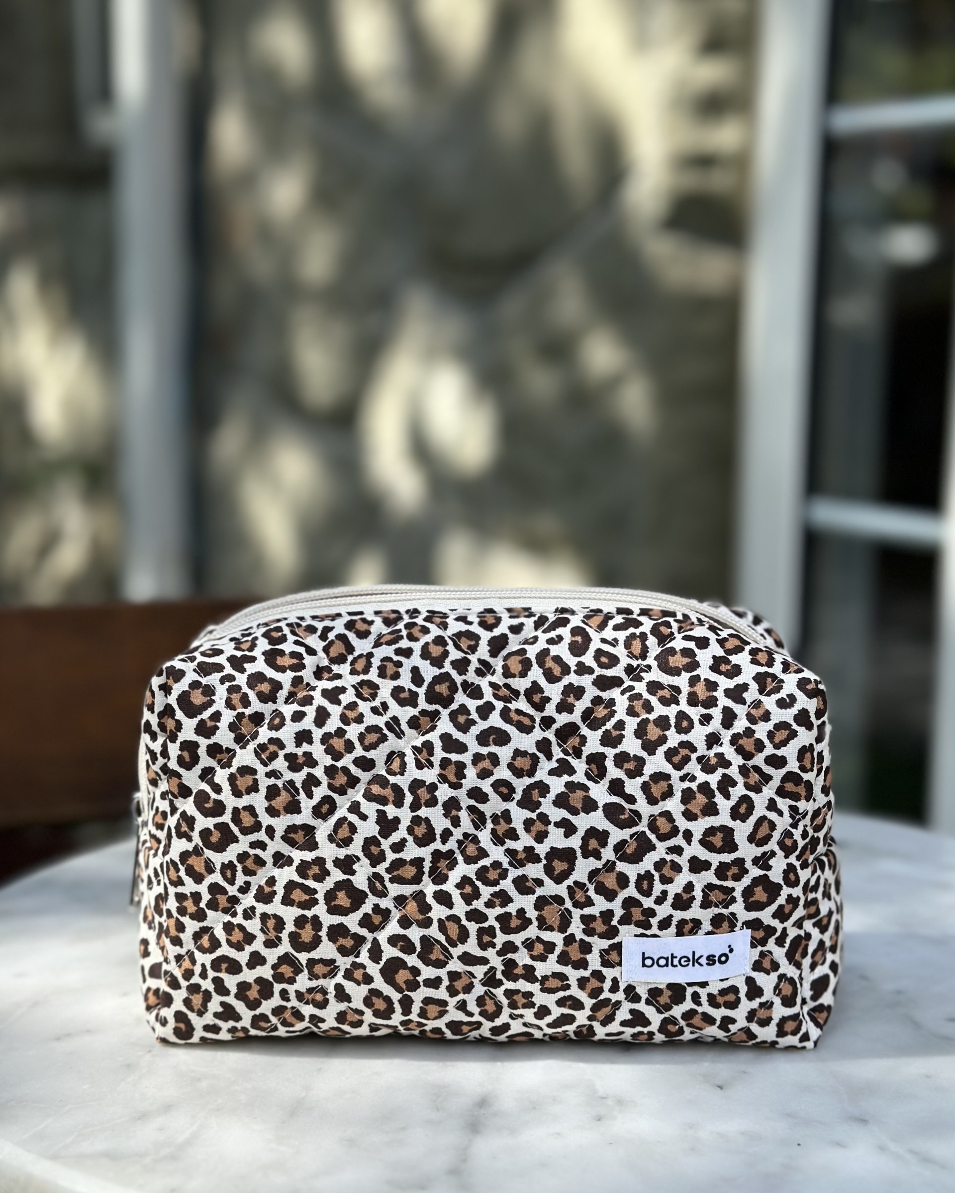Leopar Desenli Makyaj Çantası - Büyük Boy