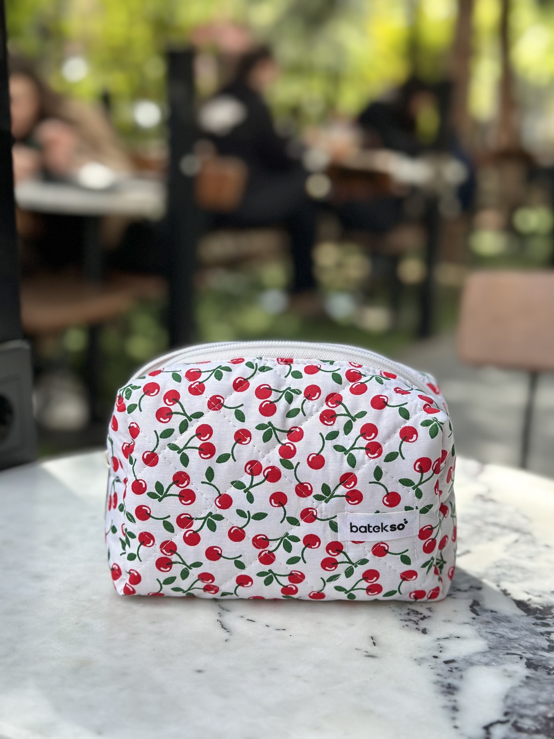 Mini Kiraz Desenli Makyaj Çantası - Orta Boy