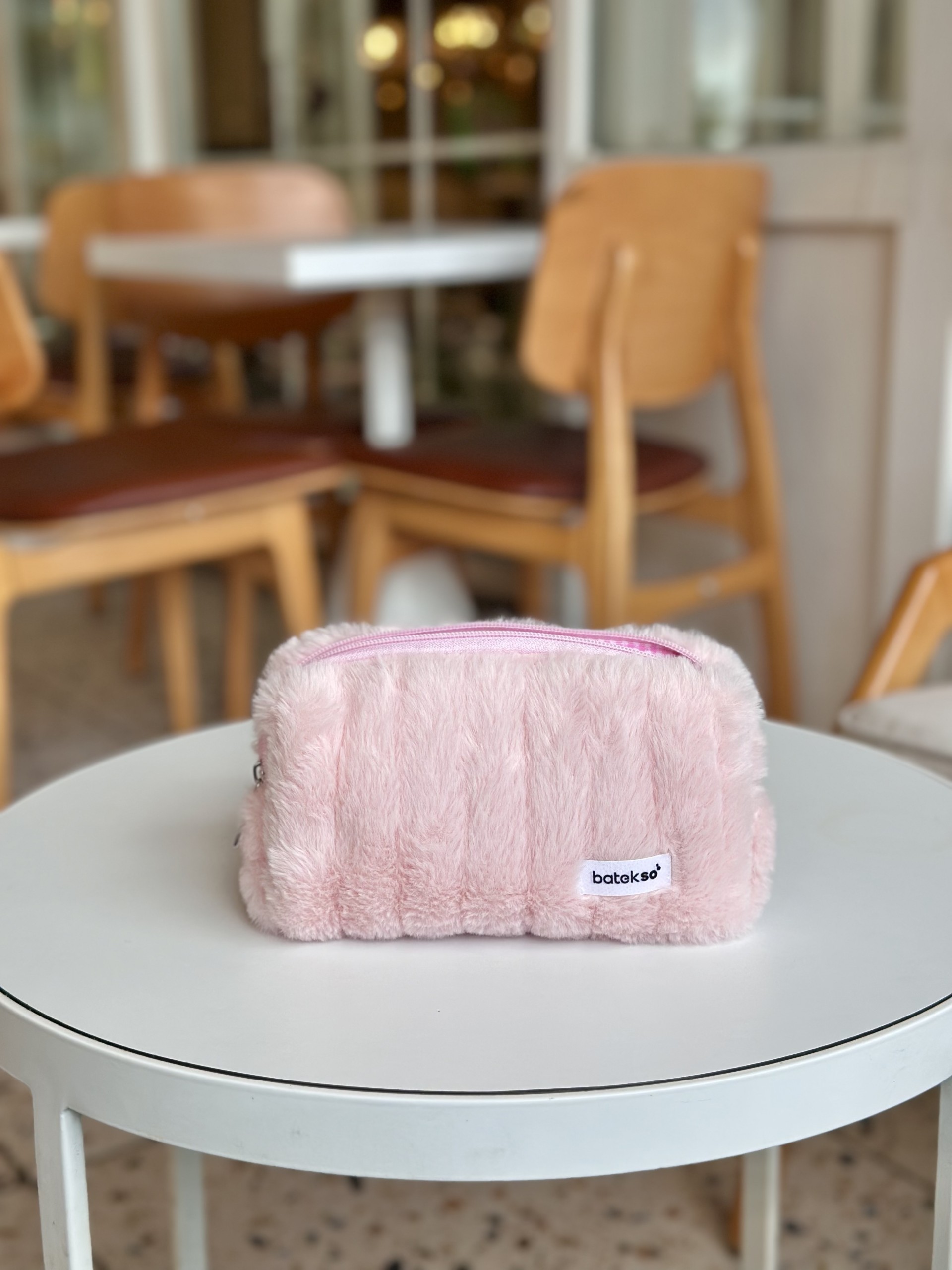 Pudra Peluş Çizgili Kalem Çantası