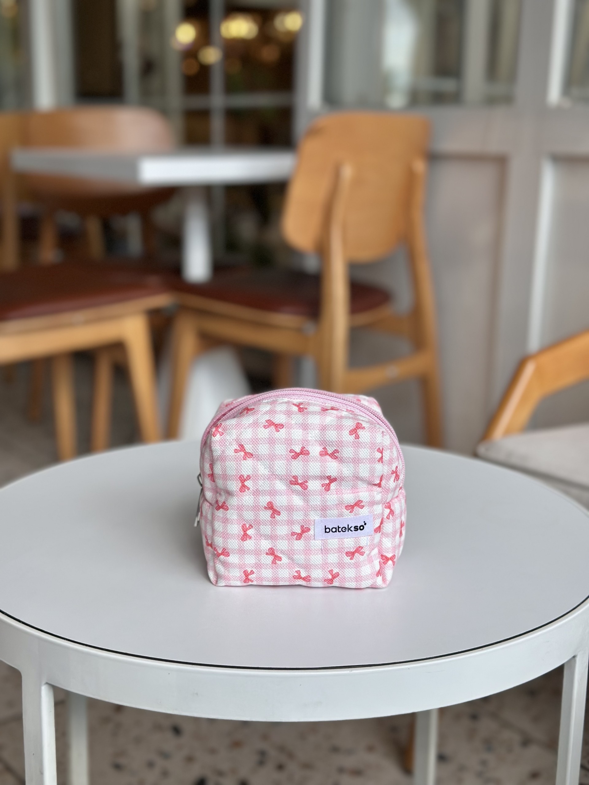  Pembe Pötikare Kurdele  Desenli Papatya Makyaj Çantası - Küçük Boy