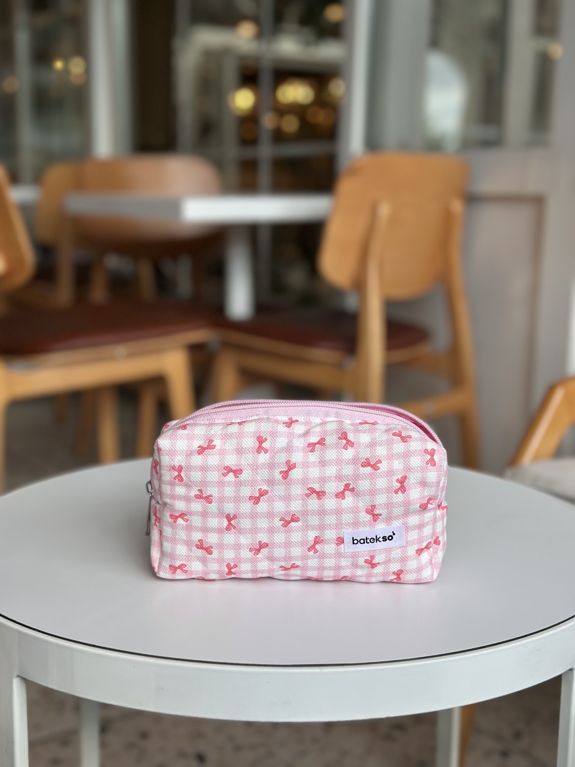 Pembe Pötikare Kurdele  Desenli Kalem Çantası