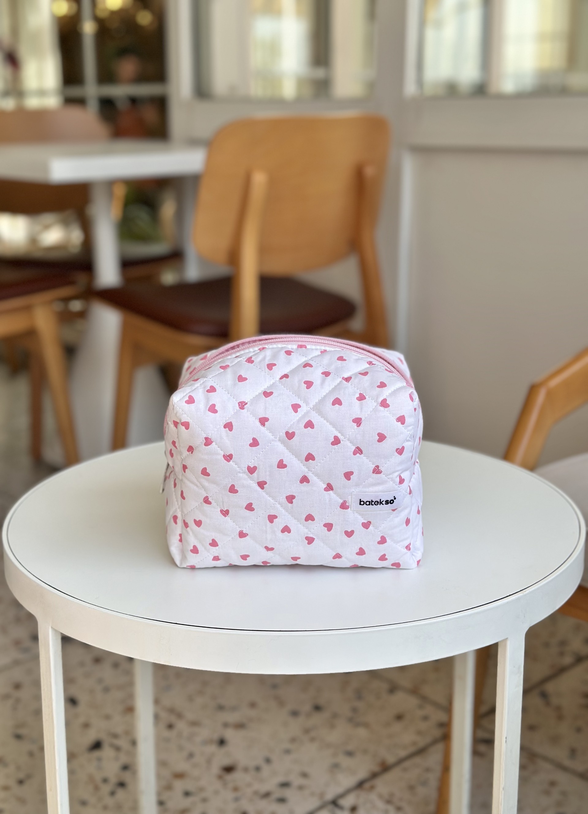 Pembe Kalp Desenli Makyaj Çantası - Süper Boy