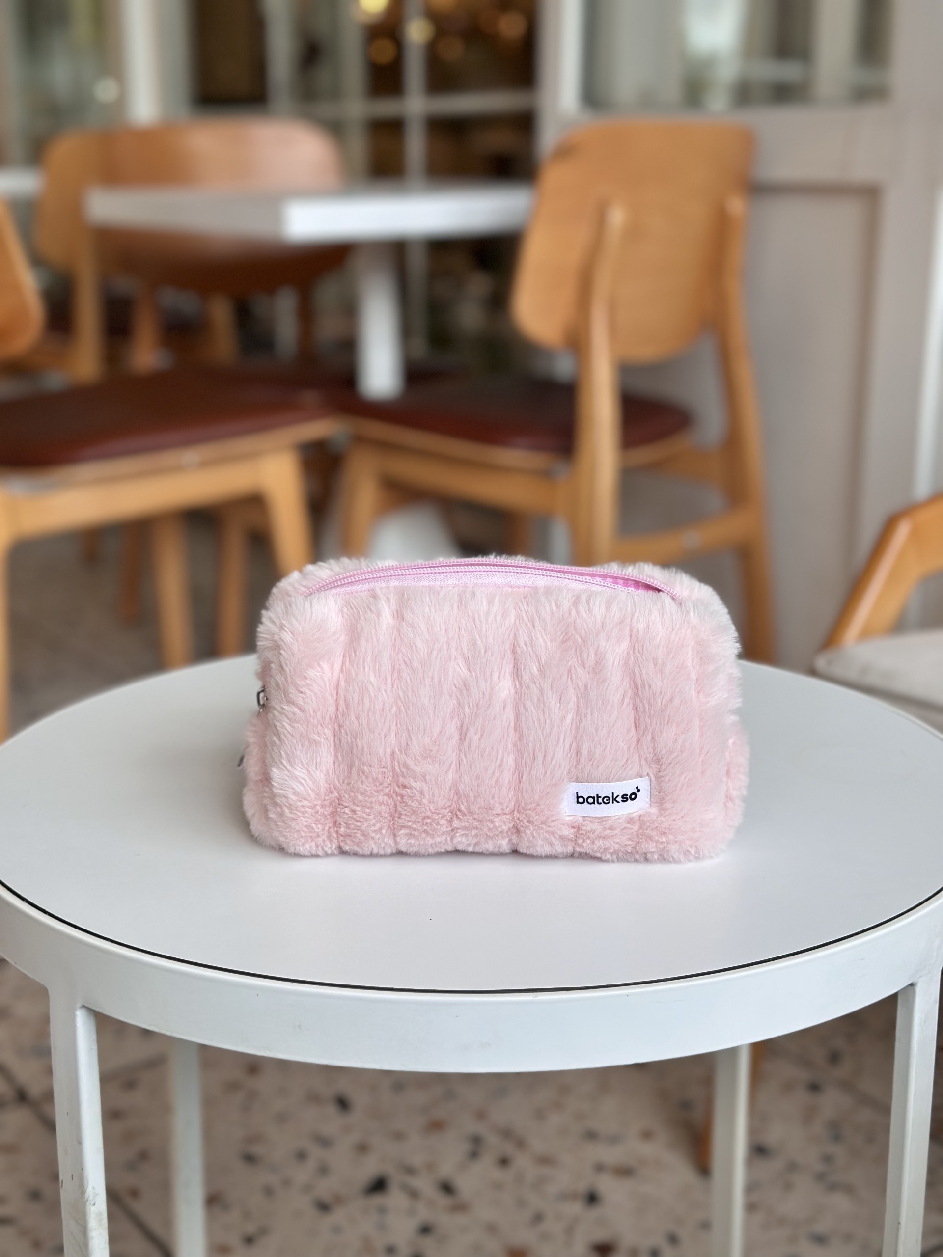 Pudra Peluş Çizgili Kalem Çantası
