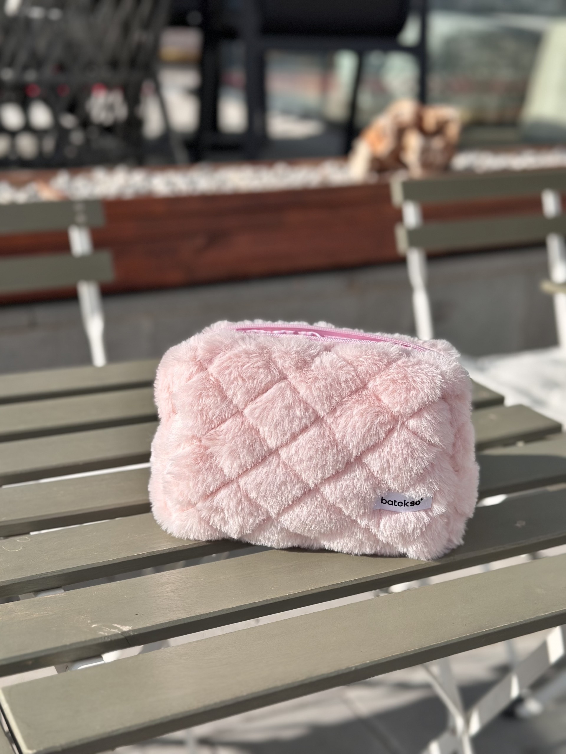 Pudra Peluş Makyaj Çantası - Büyük Boy