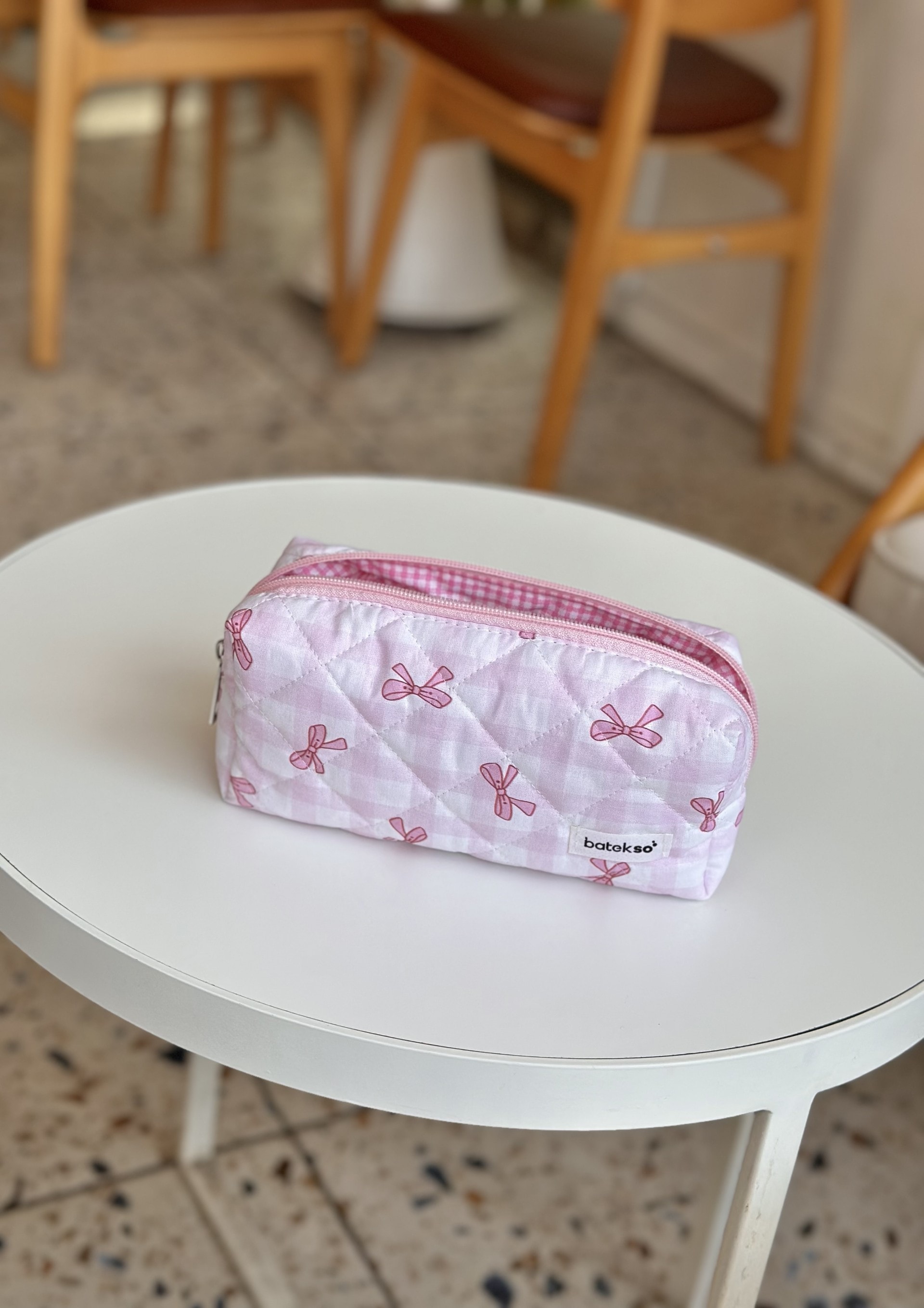 Pembe Pötikare Kurdele  Desenli Kalem Çantası