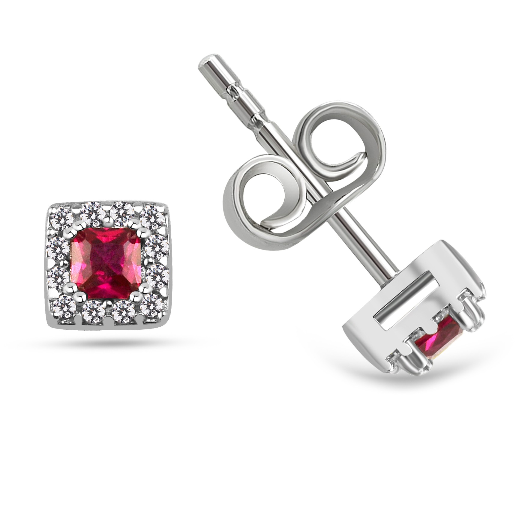 Square Stud Earrings - kırmızı