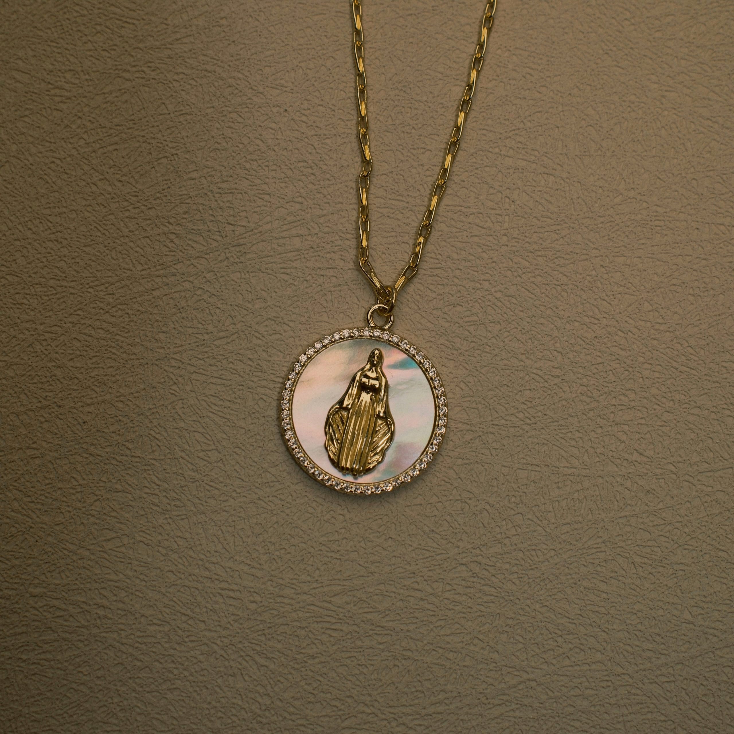 Mother of Pearl Stone Virgin Mary Necklace