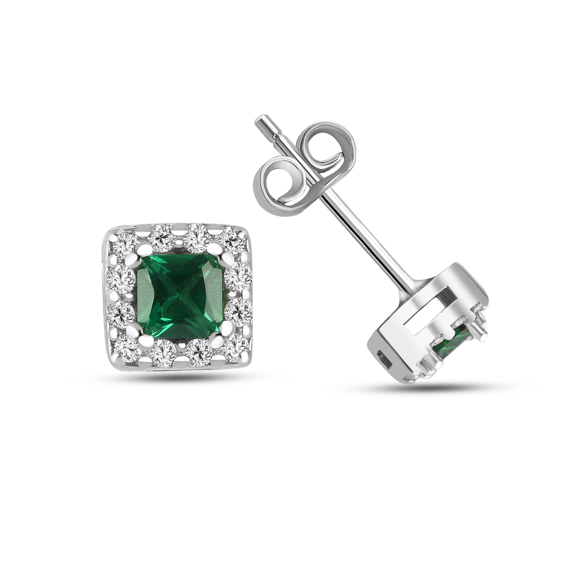 Square Stud Earrings - Emerald