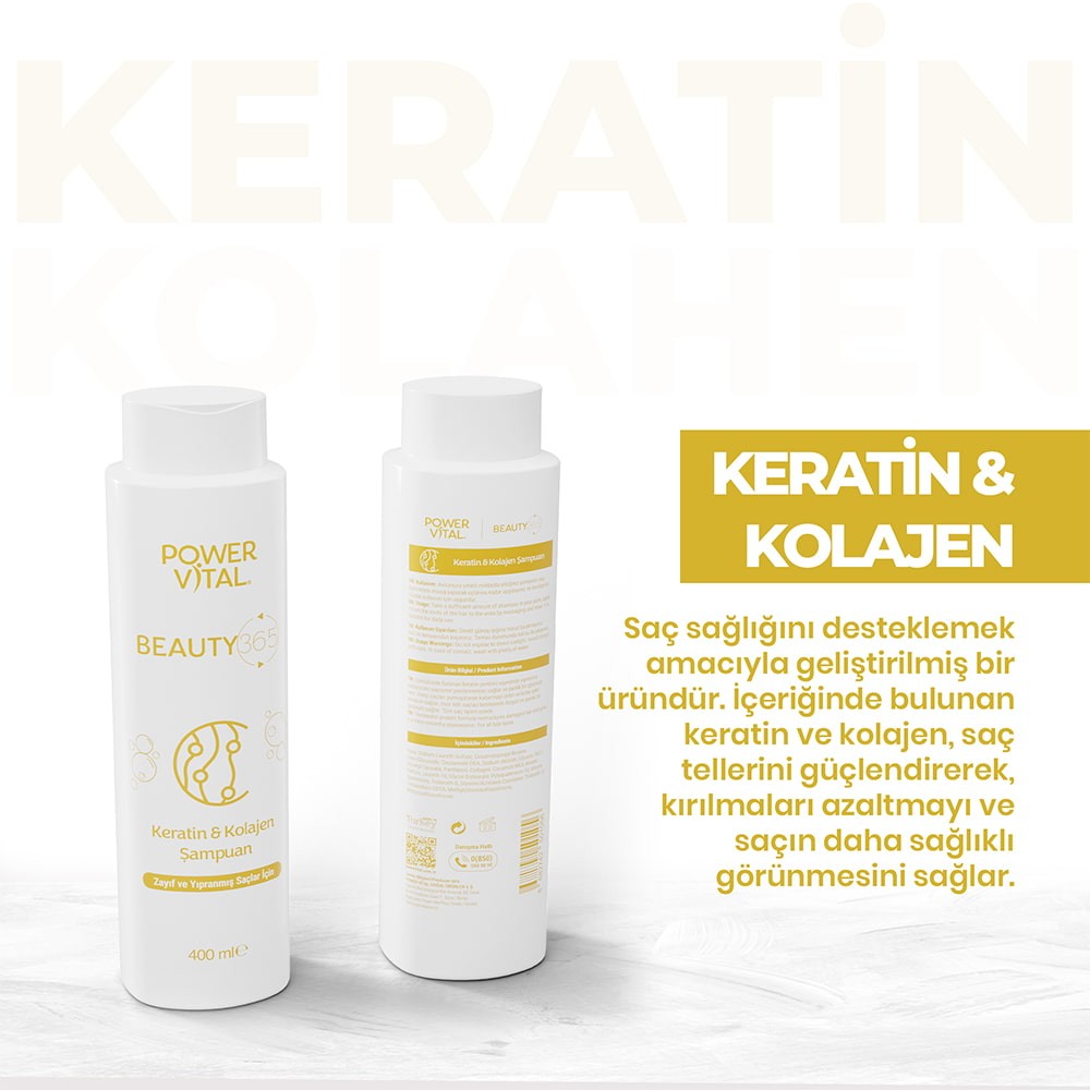 Onarıcı, Güçlendirici Saç Bakım Şampuanı - Keratin & Kolajen İçerikli 400ml 