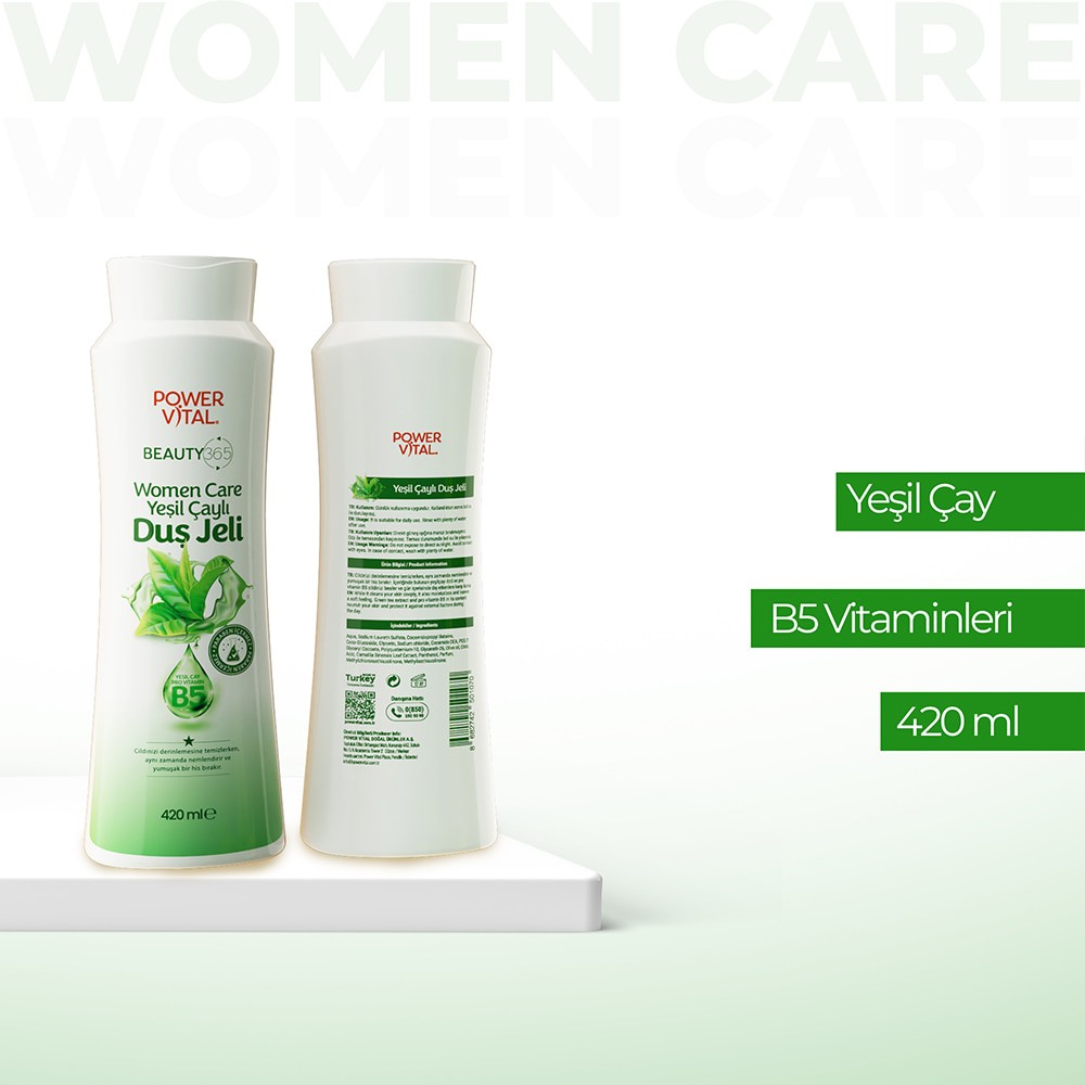 Woman Care Duş Jeli - Kadınlara Özel Yeşil Çay ve B5 Vitamini İçerikli - 420 ml
