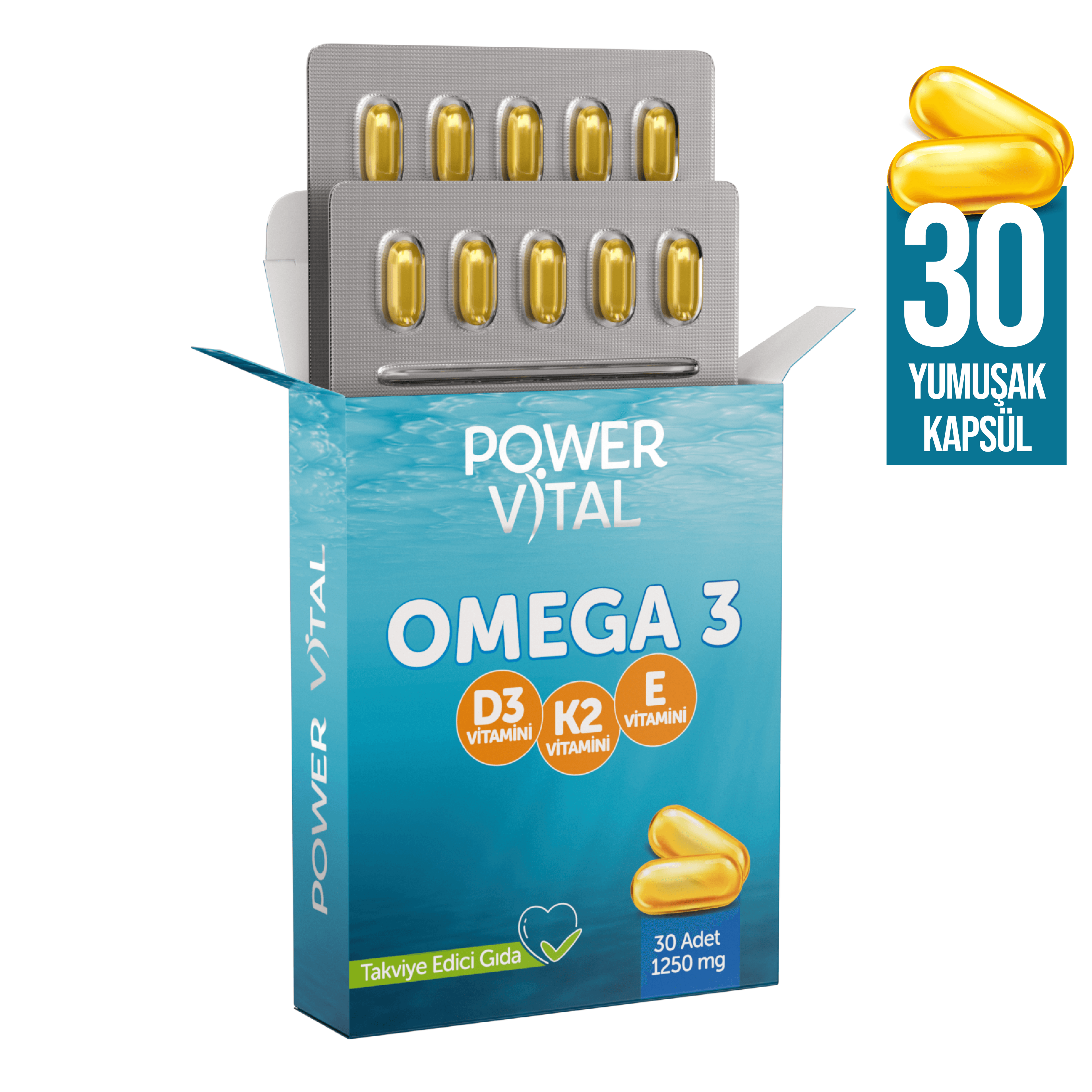 Omega 3 Kapsül (Omega-3, D3 Vitamini, K2 Vitamini ve E Vitamini) - 30 Adet