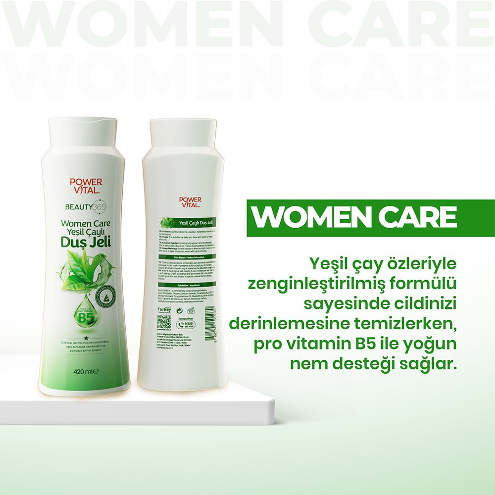 Woman Care Duş Jeli - Kadınlara Özel Yeşil Çay ve B5 Vitamini İçerikli - 420 ml