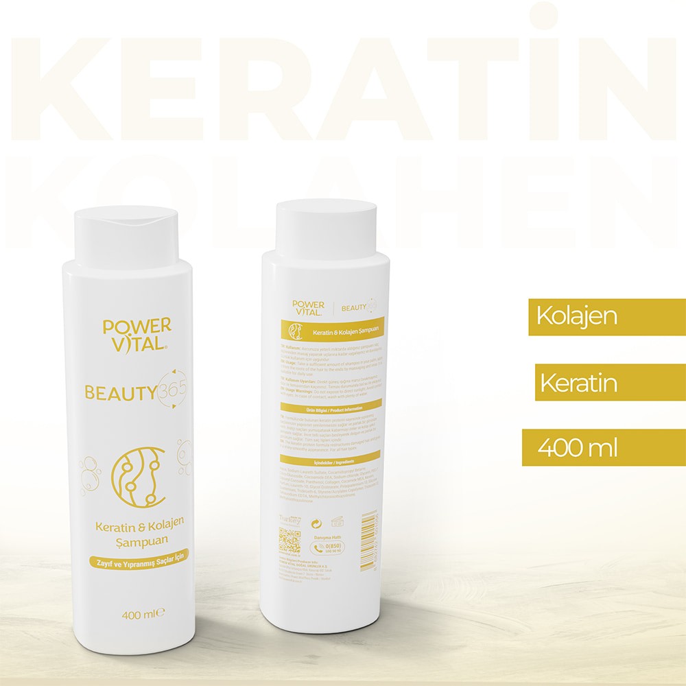 Onarıcı, Güçlendirici Saç Bakım Şampuanı - Keratin & Kolajen İçerikli 400ml 