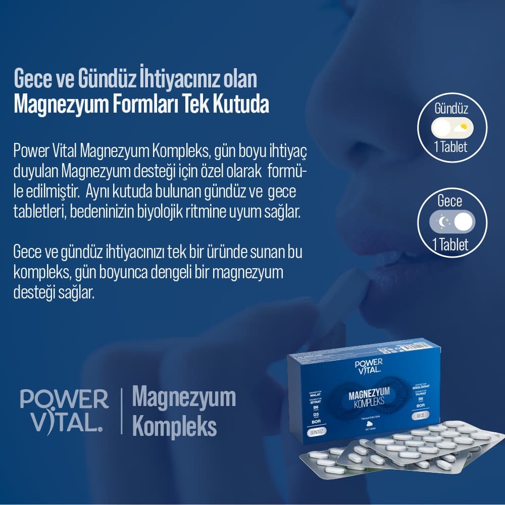 Magnezyum Kompleks - Gece ve Gündüz Formülasyonlu Takviye 60 Tablet