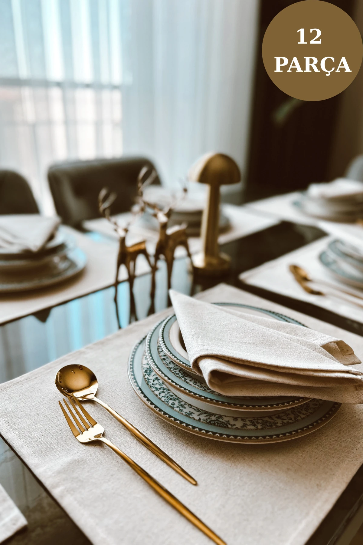 LINEN | 12 Adet Organik Ham Yıkanmış Keten Amerikan Servis Ve Servis Peçetesi Sofra Sunum Takımı