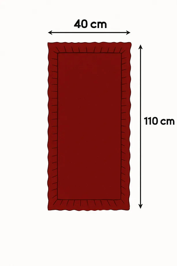 Naturel Kırmızı Bordo Fırfırlı Keten Runner