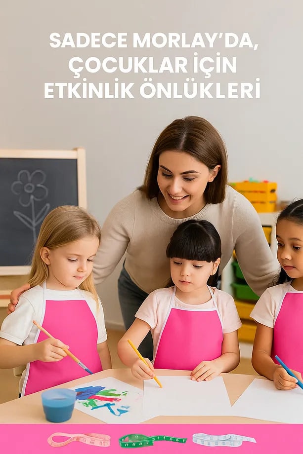 6 Adet Çocuklar İçin Pembe Renkli Etkinlik Boyama Önlükleri - Su Geçirmez ve Dayanıklı & 30x50 cm 2-8 Yaş