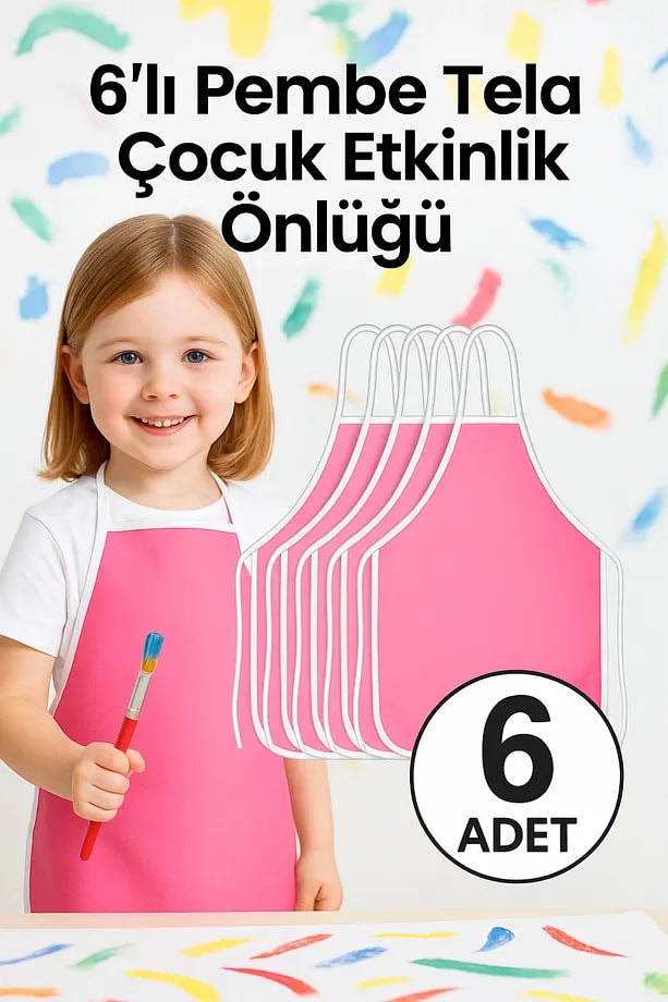 6 Adet Çocuklar İçin Pembe Renkli Etkinlik Boyama Önlükleri - Su Geçirmez ve Dayanıklı & 30x50 cm 2-8 Yaş