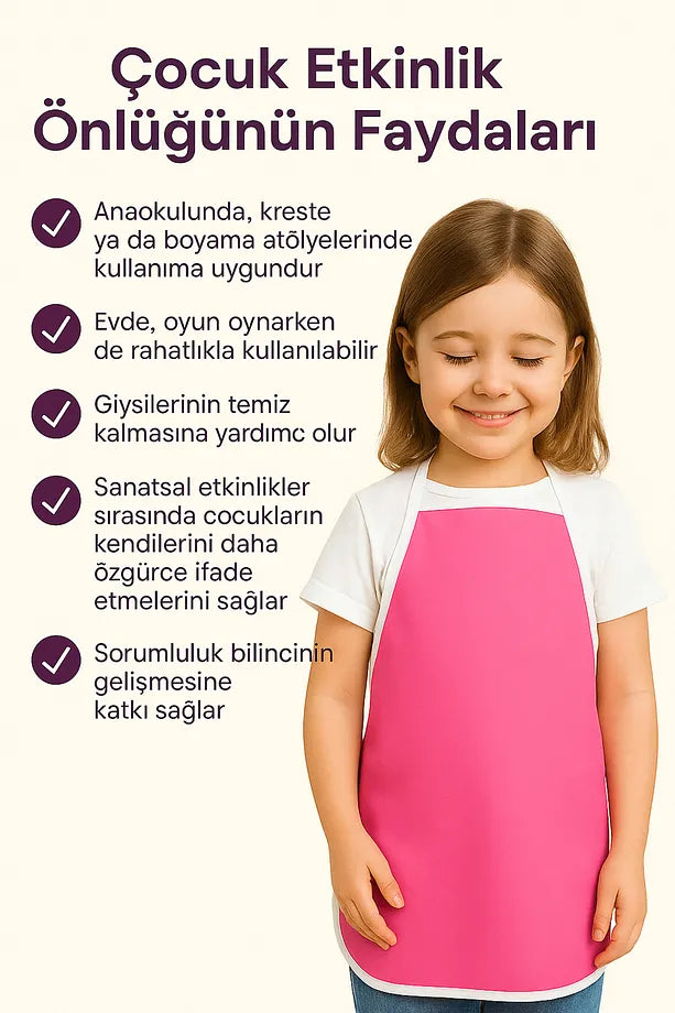 6 Adet Çocuklar İçin Pembe Renkli Etkinlik Boyama Önlükleri - Su Geçirmez ve Dayanıklı & 30x50 cm 2-8 Yaş