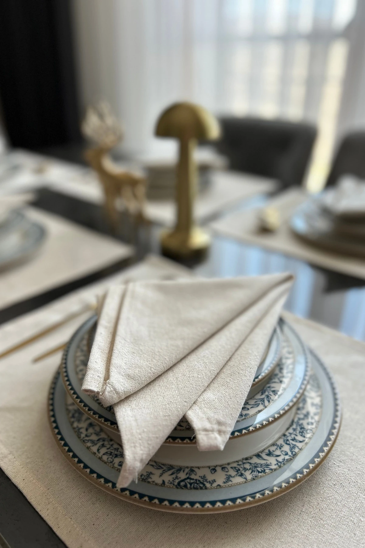 LINEN | 12 Adet Organik Ham Yıkanmış Keten Amerikan Servis Ve Servis Peçetesi Sofra Sunum Takımı