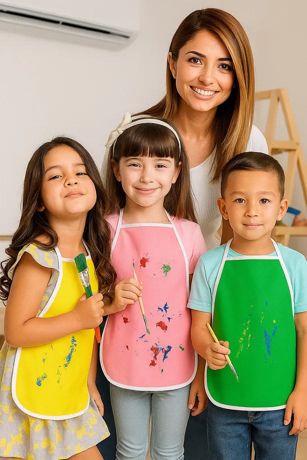 6 Adet Çocuklar İçin Renkli Etkinlik Boyama Önlükleri - Su Geçirmez ve Dayanıklı & 30x50 cm 2-8 Yaş