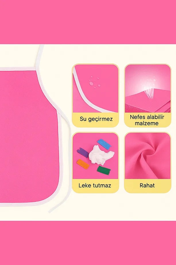6 Adet Çocuklar İçin Pembe Renkli Etkinlik Boyama Önlükleri - Su Geçirmez ve Dayanıklı & 30x50 cm 2-8 Yaş