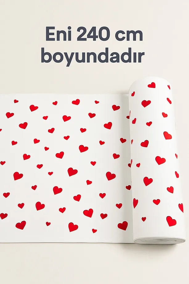 %100 Pamuk Kırmızı Kalpli Poplin Kumaş En: 240 cm Nevresim, Çarşaf, Yastık Kılıfı, Elbise ve Çanta