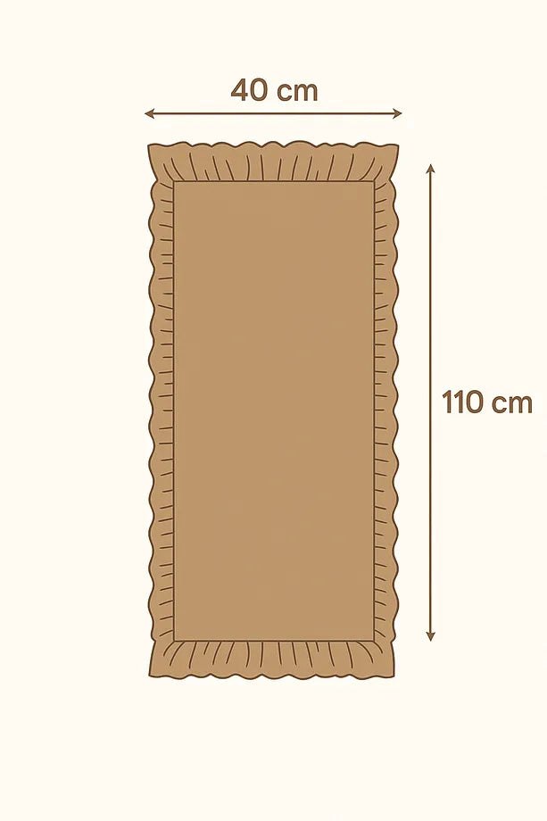 Naturel Kahve Fırfırlı Keten Runner