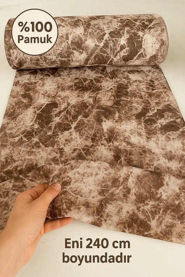 %100 Pamuk Kahve Mermer Poplin Kumaş En: 240 Cm Nevresim, Çarşaf, Yastık Kılıfı, Elbise Ve Çanta
