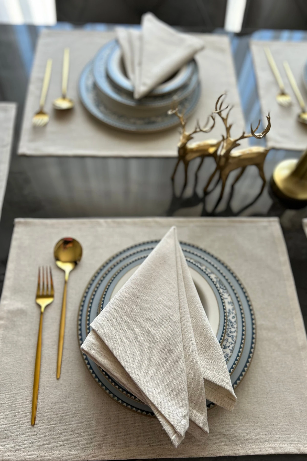 LINEN | 12 Adet Organik Ham Yıkanmış Keten Amerikan Servis Ve Servis Peçetesi Sofra Sunum Takımı